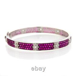 Rarities Sterling Silver Real Pink and White Sapphire Star Bangle Bracelet