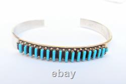 Ray Lastyano Sterling Silver Turquoise Needlepoint Cuff Bracelet 5.5 in Signed