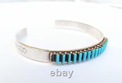 Ray Lastyano Sterling Silver Turquoise Needlepoint Cuff Bracelet 5.5 in Signed