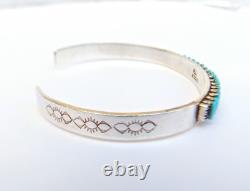 Ray Lastyano Sterling Silver Turquoise Needlepoint Cuff Bracelet 5.5 in Signed