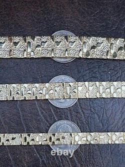 Real 14k Gold Plated 925 Sterling Silver Men Nugget Bracelet Heavy 8mm 12mm 16mm