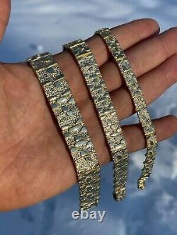 Real 14k Gold Plated 925 Sterling Silver Men Nugget Bracelet Heavy 8mm 12mm 16mm