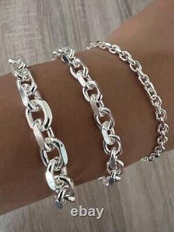 Real 925 Anchor Solid Sterling Silver Cable Rolo Chain Polish Necklace Bracelet