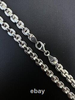 Real 925 Sterling Silver 6mm Men's Puff Rolo Hermes Link Chain Necklace Bracelet