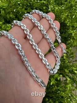 Real 925 Sterling Silver 6mm Men's Puff Rolo Hermes Link Chain Necklace Bracelet