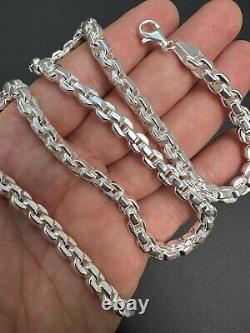 Real 925 Sterling Silver 6mm Men's Puff Rolo Hermes Link Chain Necklace Bracelet