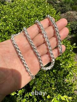 Real 925 Sterling Silver 6mm Men's Puff Rolo Hermes Link Chain Necklace Bracelet