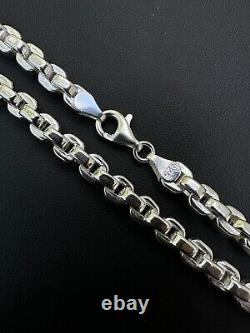 Real 925 Sterling Silver 6mm Men's Puff Rolo Hermes Link Chain Necklace Bracelet