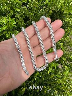 Real 925 Sterling Silver 6mm Men's Puff Rolo Hermes Link Chain Necklace Bracelet