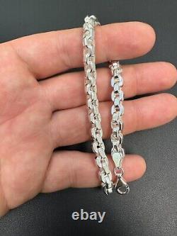 Real 925 Sterling Silver 6mm Men's Puff Rolo Hermes Link Chain Necklace Bracelet