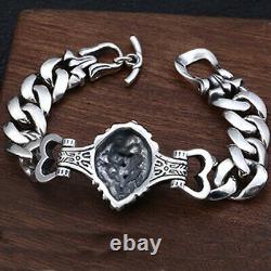 Real 925 Sterling Silver Bracelet Bangle Lion's Head Loop Horsewhip Jewelry