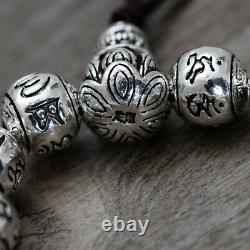 Real 925 Sterling Silver Bracelet Link Chain Beads Lection Om-Mani-Padme-Hum Men