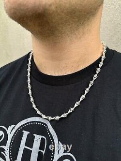 Real 925 Sterling Silver Custom 8mm Barbed Wire Link Chain Necklace Or Bracelet