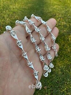 Real 925 Sterling Silver Custom 8mm Barbed Wire Link Chain Necklace Or Bracelet