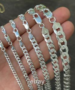 Real 925 Sterling Silver Mens Diamond Cut Curb Cuban Chain Bracelet or Necklace