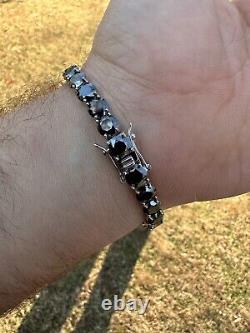 Real Black MOISSANITE Thick 7mm Tennis Bracelet 925 Silver Pass Diamond Tester