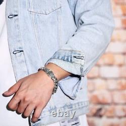 Real Heavy 925 Sterling Silver Mens Diamond Cut Curb Cuban Chain Bracelet 14mm