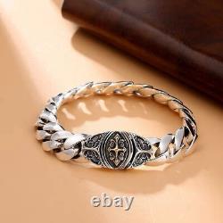 Real Heavy 925 Sterling Silver Mens Diamond Cut Curb Cuban Chain Bracelet 14mm