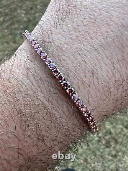 Real Iced Pink MOISSANITE 3mm Tennis Bracelet 925 Silver Passes Tester GRA