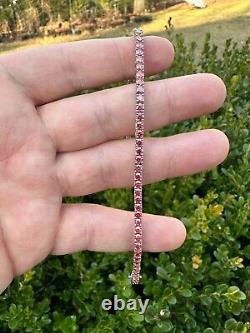 Real Iced Pink MOISSANITE 3mm Tennis Bracelet 925 Silver Passes Tester GRA