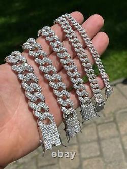 Real Miami Cuban Link Bracelet Iced CZ Solid 925 Sterling Silver