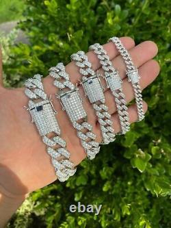 Real Miami Cuban Link Bracelet Iced CZ Solid 925 Sterling Silver