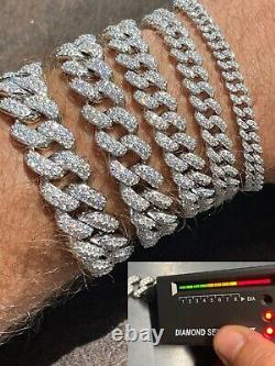 Real Miami Cuban Link Bracelet Iced MOISSANITE Out Solid 925 Sterling Silver ICY