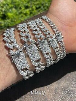 Real Miami Cuban Link Bracelet Iced MOISSANITE Out Solid 925 Sterling Silver ICY
