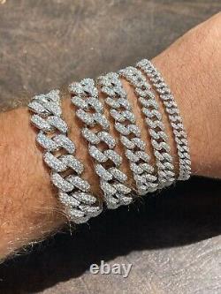 Real Miami Cuban Link Bracelet Iced MOISSANITE Out Solid 925 Sterling Silver ICY