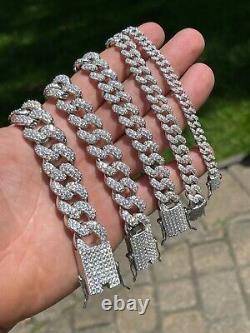 Real Miami Cuban Link Bracelet Iced MOISSANITE Out Solid 925 Sterling Silver ICY