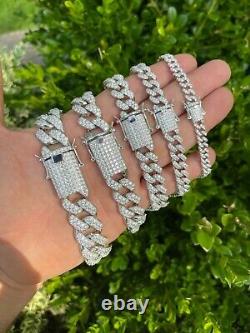 Real Miami Cuban Link Bracelet Iced MOISSANITE Out Solid 925 Sterling Silver ICY