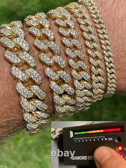 Real Miami Cuban Link Bracelet MOISSANITE 14k Gold Plated 925 Sterling Silver