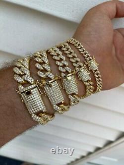 Real Miami Cuban Link Bracelet MOISSANITE 14k Gold Plated 925 Sterling Silver