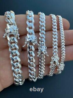 Real Miami Cuban Link Bracelet Solid 925 Sterling Silver Box Clasp ITALY 4-10mm