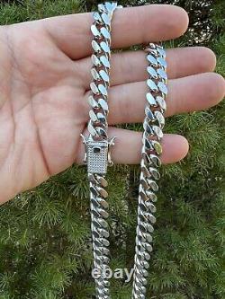 Real Miami Cuban Link Chain Necklace Bracelet Solid 925 Silver MOISSANITE Clasp
