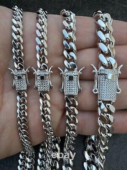 Real Miami Cuban Link Chain Necklace Bracelet Solid 925 Silver MOISSANITE Clasp