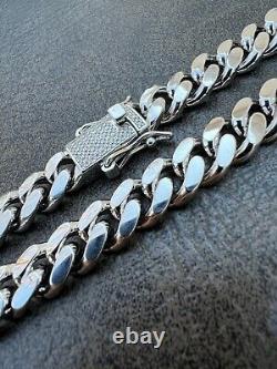 Real Miami Cuban Link Chain Necklace Bracelet Solid 925 Silver MOISSANITE Clasp