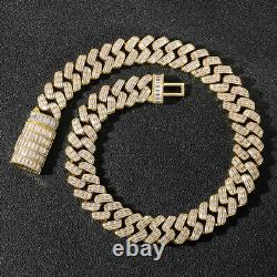Real Moissanite 14Ct Baguette 17mm×8 Cuban Link Bracelet 14K Yellow Gold Finish