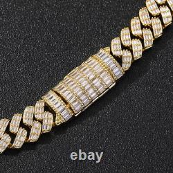 Real Moissanite 14Ct Baguette 17mm×8 Cuban Link Bracelet 14K Yellow Gold Finish