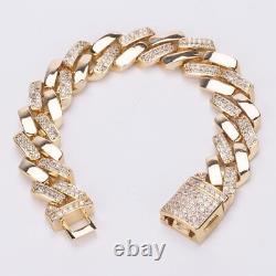 Real Moissanite 2Ct Round Cut 9mm Men's Cuban Link Bracelet 14K Yellow Gold Over