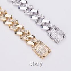 Real Moissanite 2Ct Round Cut 9mm Men's Cuban Link Bracelet 14K Yellow Gold Over