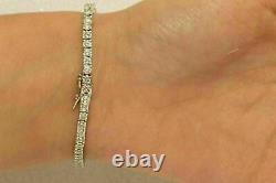 Real Moissanite 4Ct Round Cut Halo Tennis Bracelet 14K White Gold Silver Plated