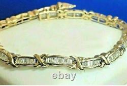 Real Moissanite 5Ct Baguette Link Tennis Bracelet 14k Yellow Gold Plated Silver