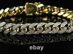 Real Moissanite 5Ct Round Miami Curb Cuban Link Bracelet 14K Yellow Gold Finish