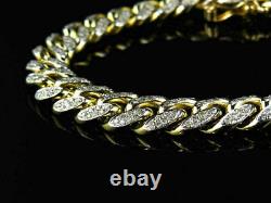 Real Moissanite 5Ct Round Miami Curb Cuban Link Bracelet 14K Yellow Gold Finish