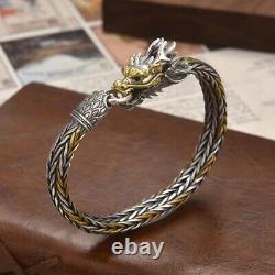 Real S925 Sterling Silver Men Wheat Bracelet Dragon Bangle 8.25L 9mmW