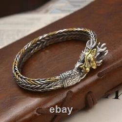 Real S925 Sterling Silver Men Wheat Bracelet Dragon Bangle 8.25L 9mmW