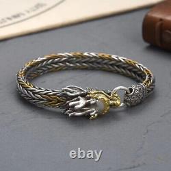 Real S925 Sterling Silver Men Wheat Bracelet Dragon Bangle 8.25L 9mmW