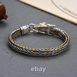 Real S925 Sterling Silver Men Wheat Bracelet Dragon Bangle 8.25L 9mmW