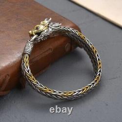 Real S925 Sterling Silver Men Wheat Bracelet Dragon Bangle 8.25L 9mmW